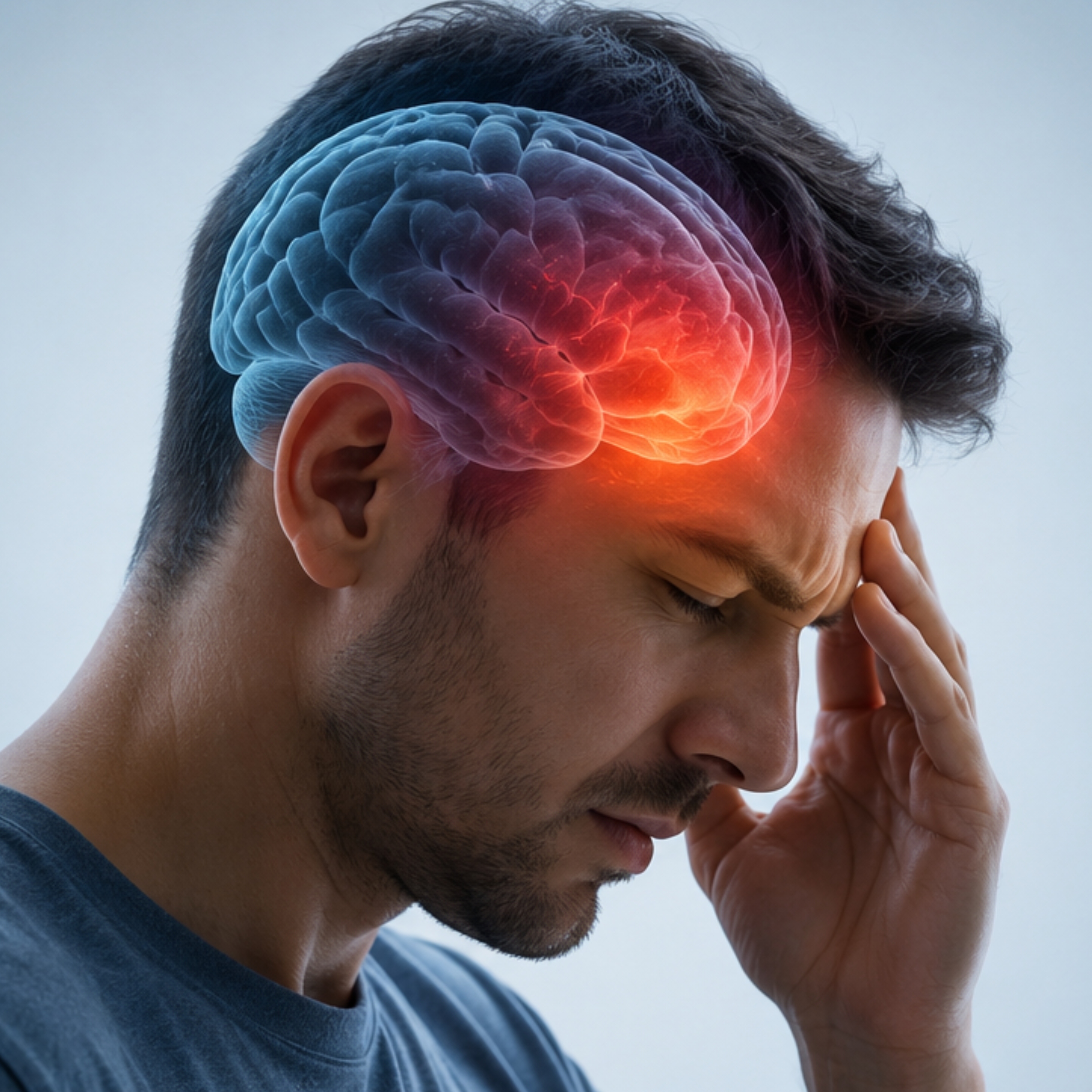 Migraine pain illustration showing severe one-sided throbbing headache