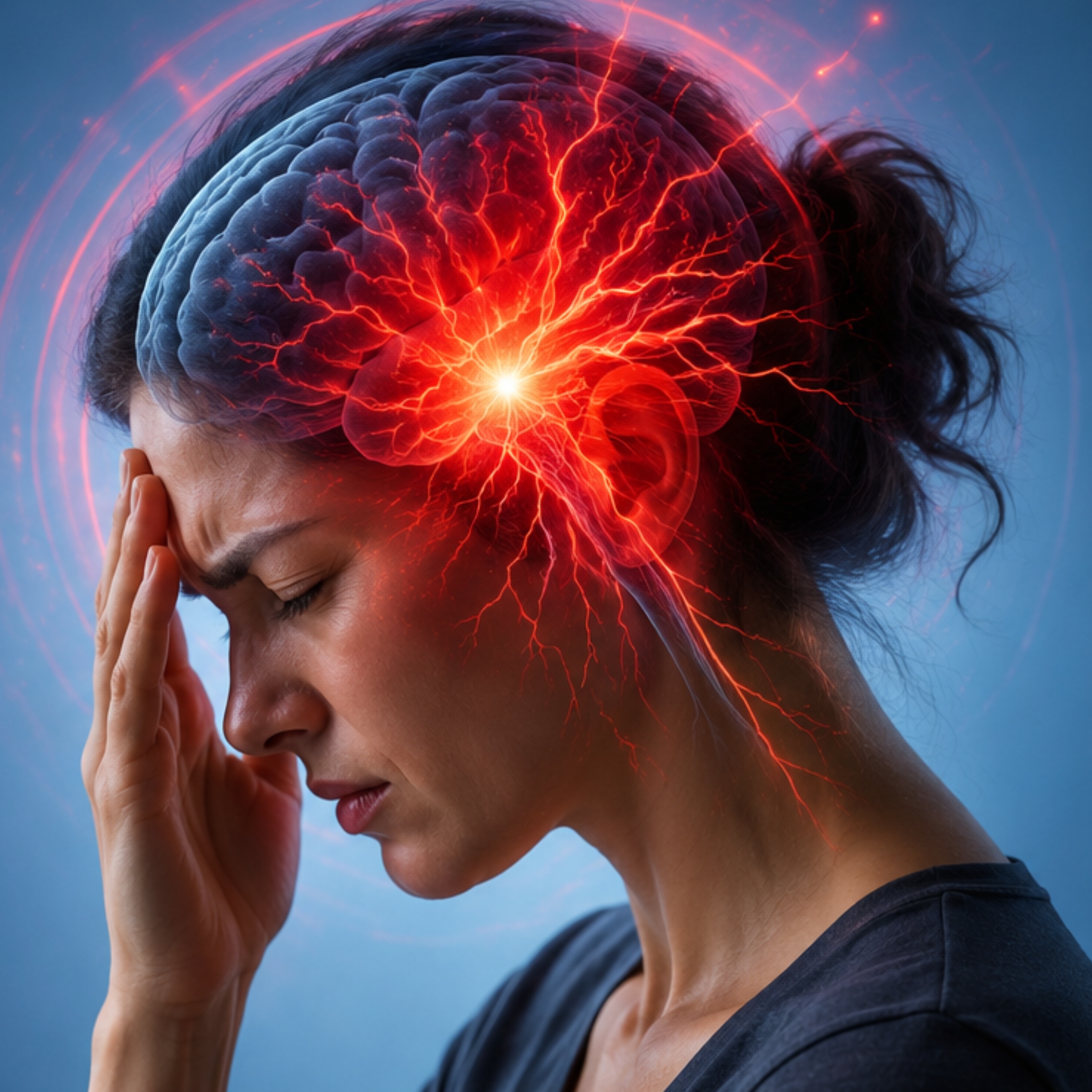 Normal headache illustration showing mild forehead tension headache