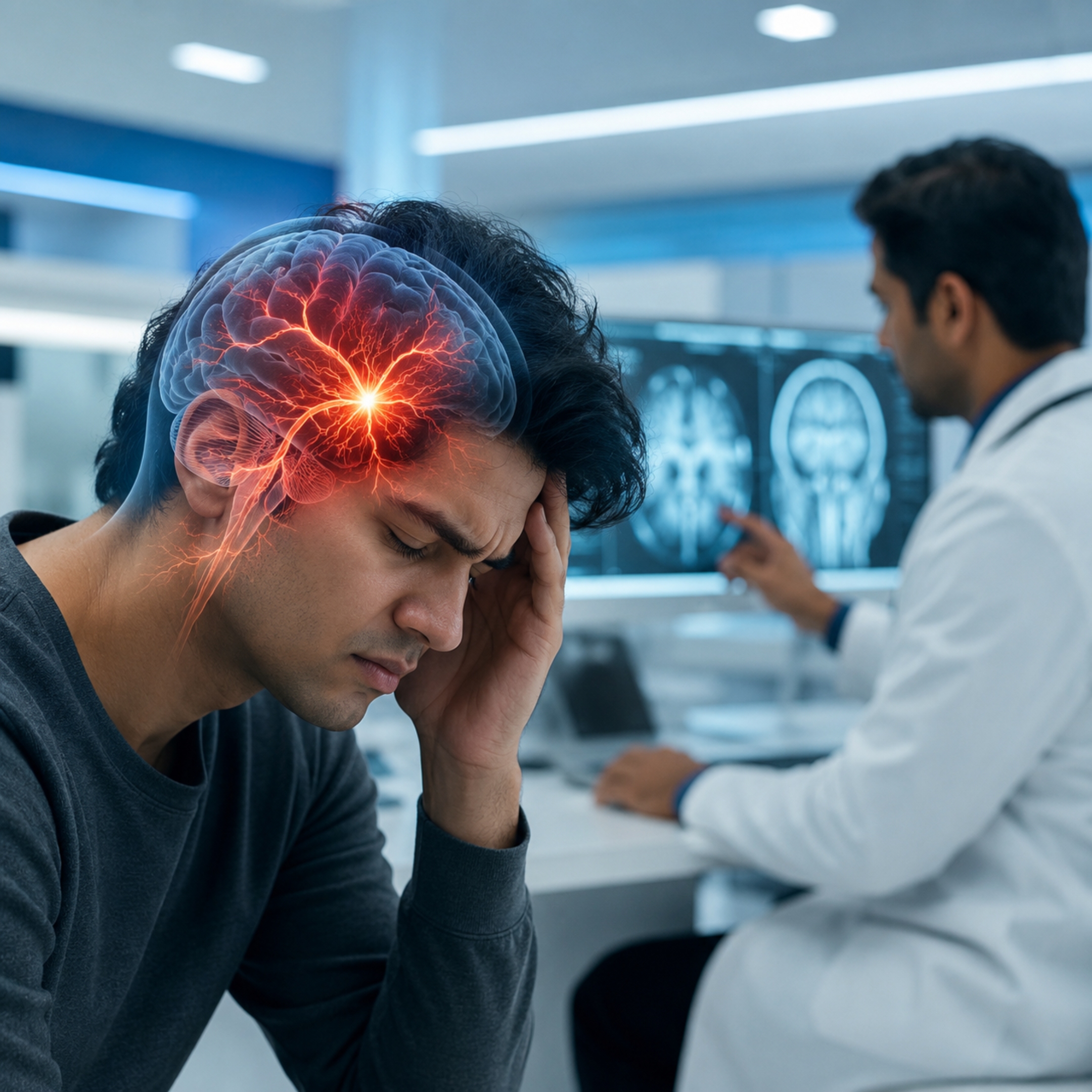 Neurosurgeon in Gurgaon examining a patient for brain and migraine related symptoms