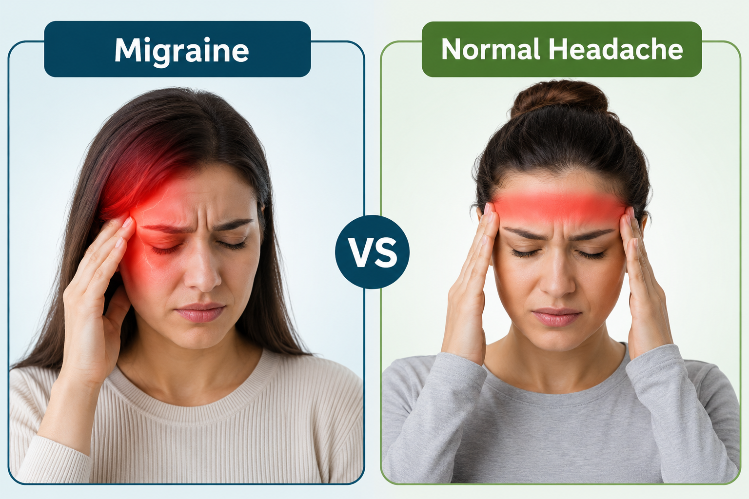 Illustration comparing migraine and tension headache pain locations