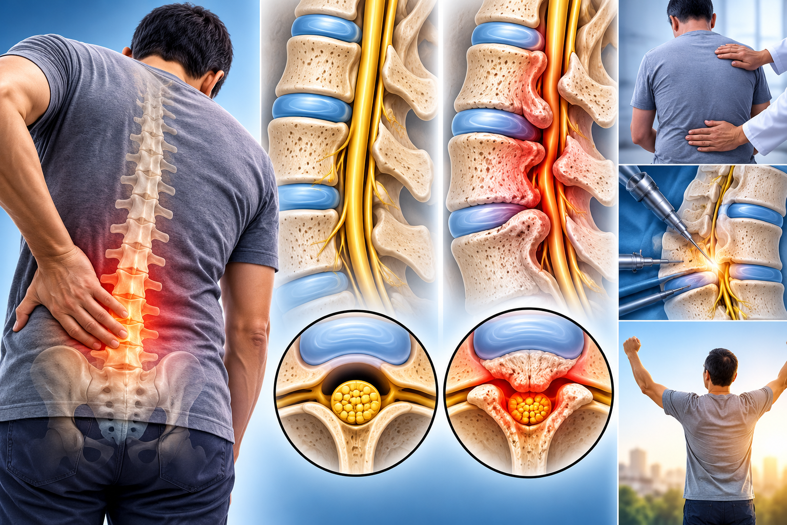 Spinal Stenosis: Spine Compression, Symptoms and Treatment Illustration